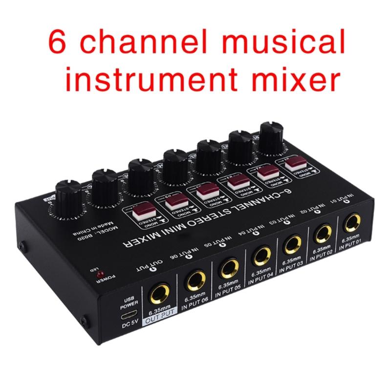 Stereo 6 Channel Mixer Sound Mixer 6 Stereo Distributor Volumes Control Mixing for Electric Guitar Keyboards Drum
