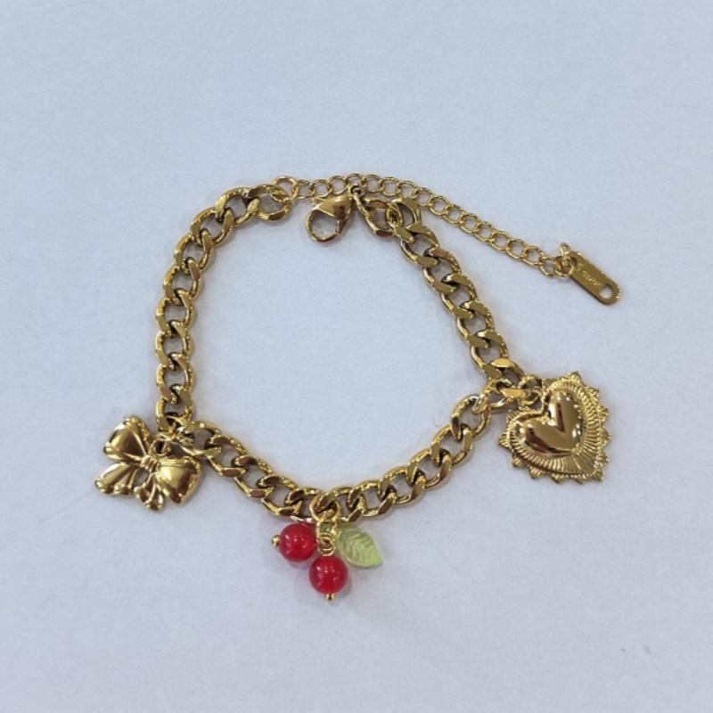 

Youthway Colored Strawberry Cherry White Zircon Bracelet Gold Plated Stainless Steel Waterproof Minimalist Women Jewelry Holiday