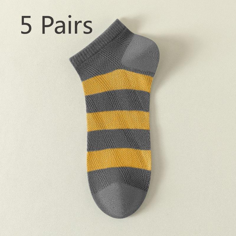

5 пар мужских весенне-летних тонких дезодорирующих впитывающих пот носков из чистого хлопка 7A с антибактериальной сеткой, дышащих, с лодочкой 5 Pairs темно серый