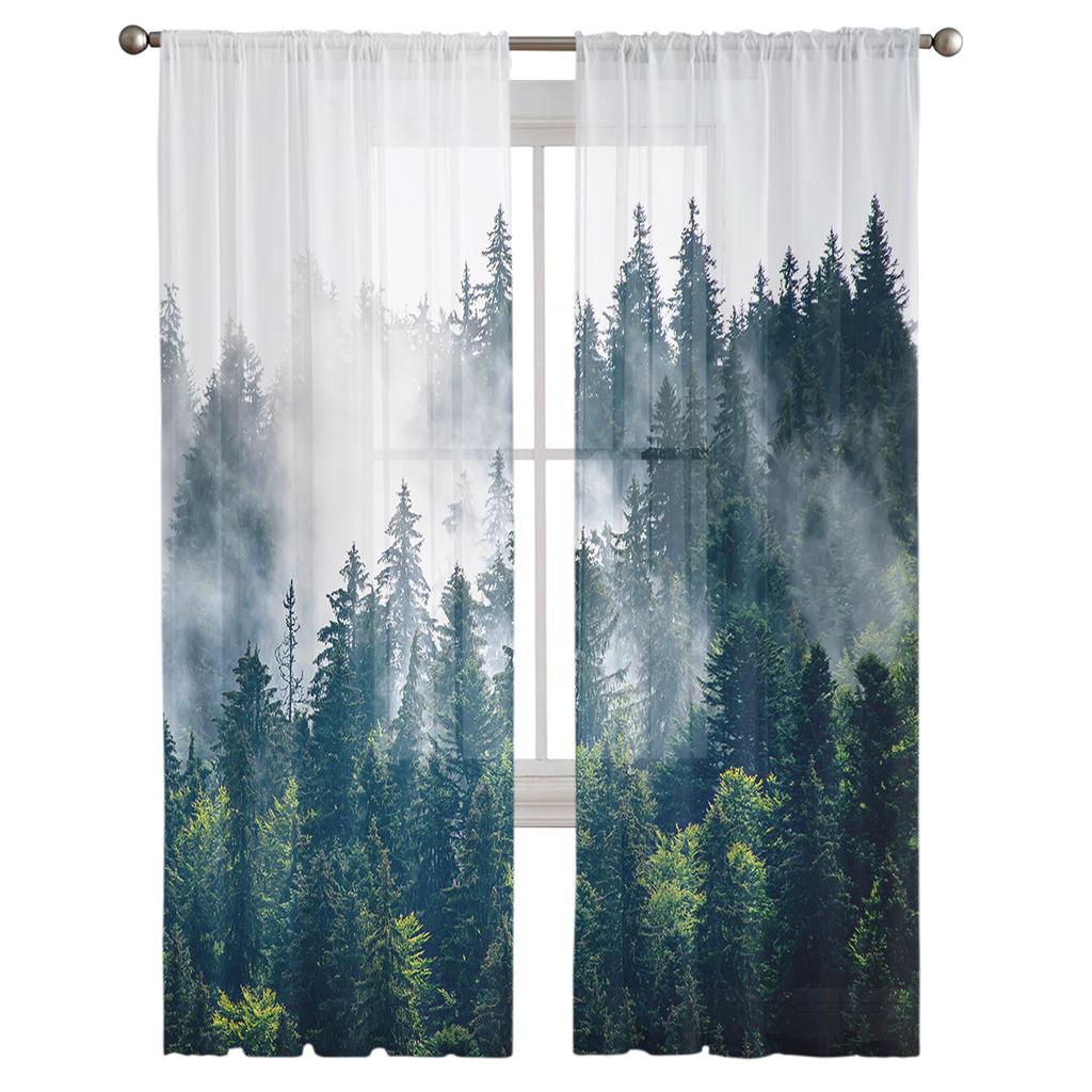 Forest Summer Simple Gradient Sheer Curtains Modern Gauze Curtain for Living Room Bedroom Voile Yarn Curtains