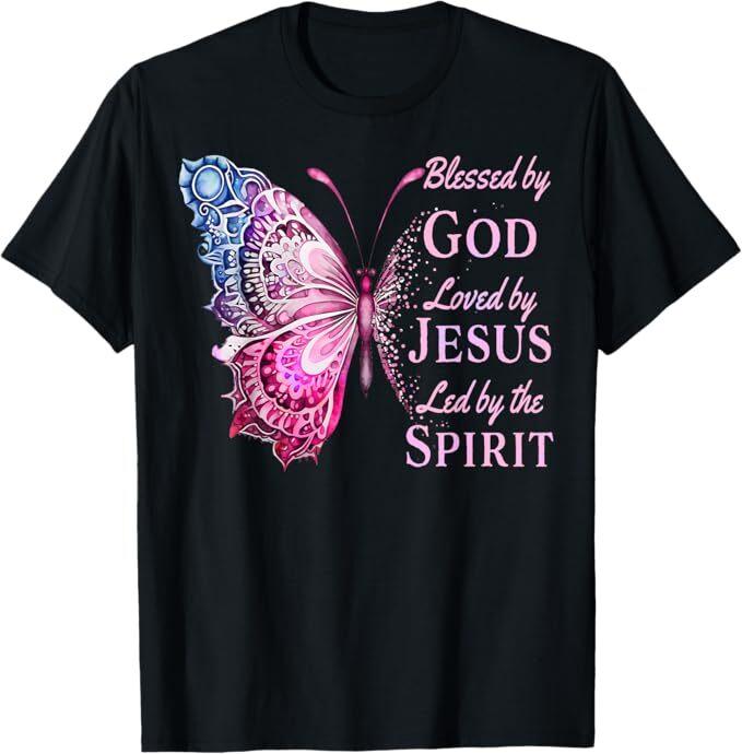 

Blessed by God Loved by Jesus Pink Butterfly T-Shirt XL