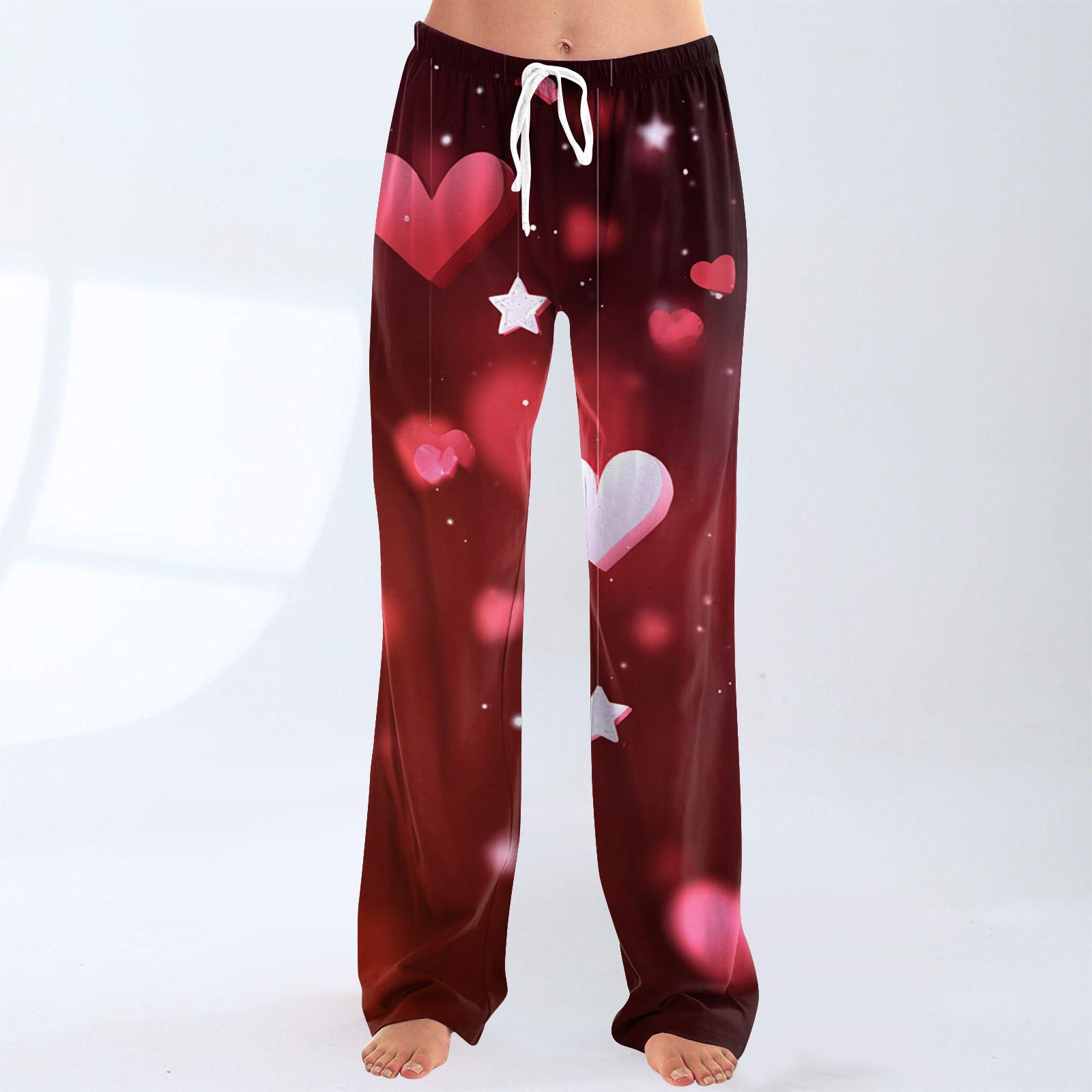 Women s Fashionable Loose Casual Trousers With Valentine s Day Heart Print L