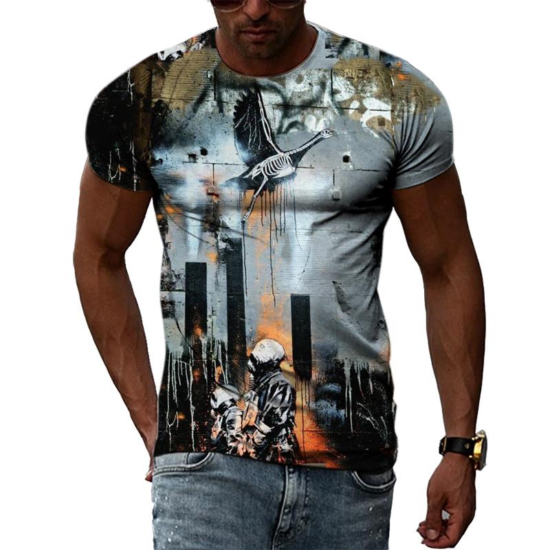 Fashion Creative Retro Graffiti Art Men T-shirts Summer Personality Sad Graphic T Shirts 3D Harajuku Print Short Sleeve Tees Top