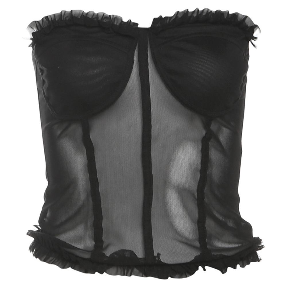 

Sleeveless Women Mesh Corset Wrap Chest Suspender Vest Elegant Slim Crop Tops Spring Summer S