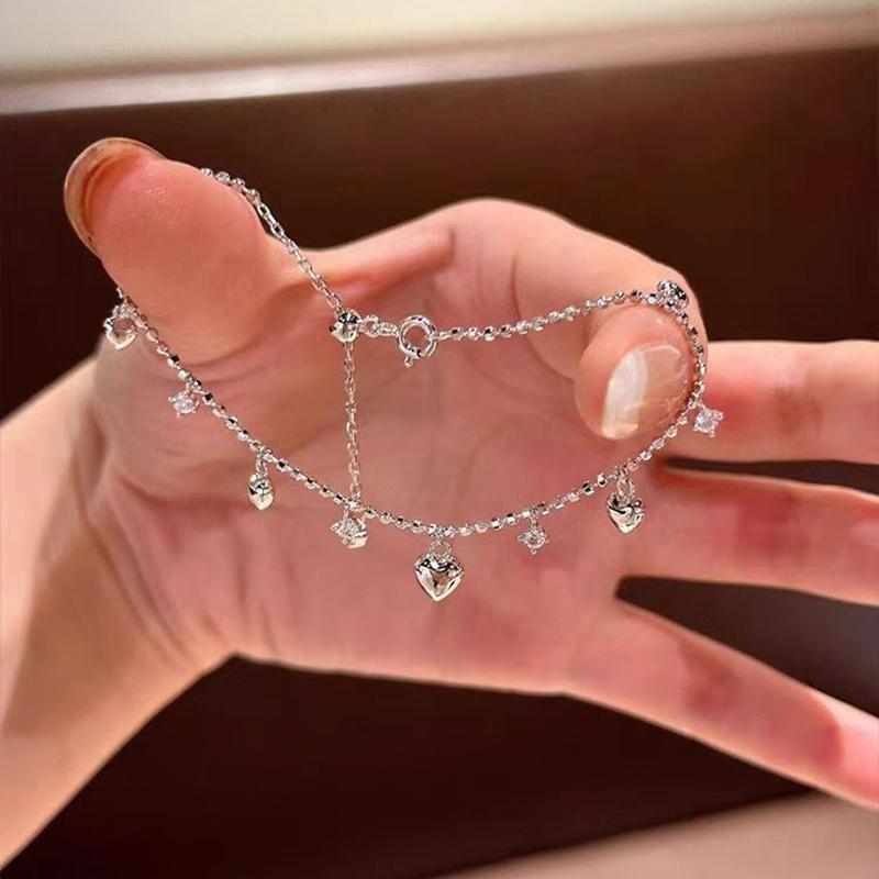 

New 925 Sterling Silver Heart Bracelet Personalized Simple Charm Woman Bracelet Birthday Gift for Friends Exquisite Jewelry платиновый