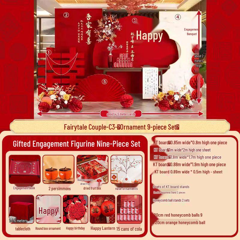 Chinese Wedding Engagement Backdrop Set with Heightened KT Board and Decor