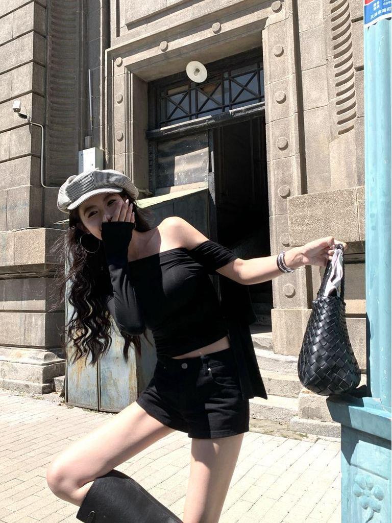 Onregelmatige Lint Off-Shoulder Top met Lange Mouwen Bodycon - Dames Lente Chic