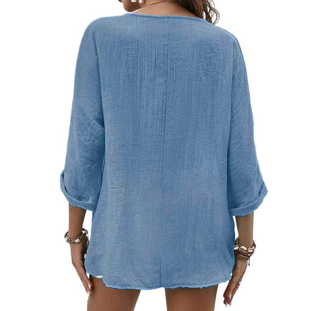 Dámská móda Ležérní Léto Jednobarevný potisk Volné halenky a košile s dlouhým rukávem a výstřihem do V