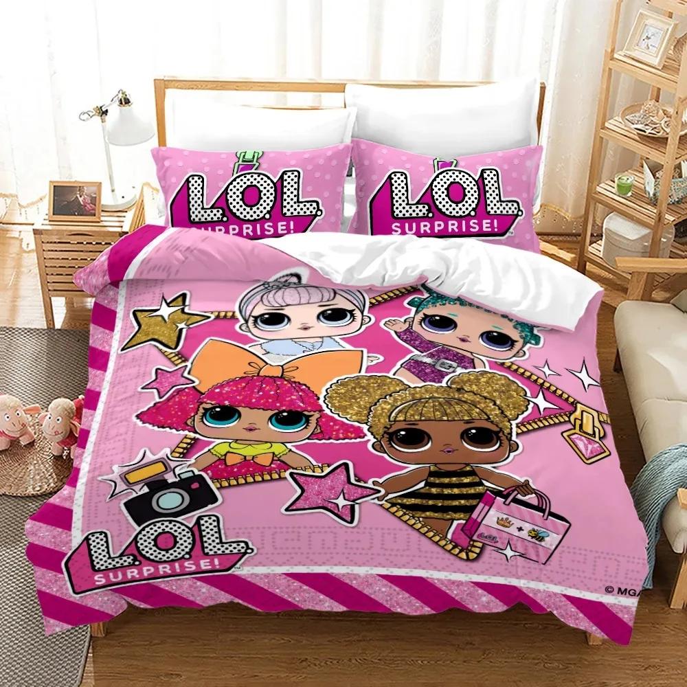 Anime Pink Doll 3PCS Single-sided Printed Series BeddingSet Duvet Set Comfortable Breathable Cover Sets Sheet Bedspreads