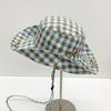 Sun Protection Drawstring Sun Hat Small Lattice Bow Bucket Hat Sweet Plaid Hiking Cap  Famale