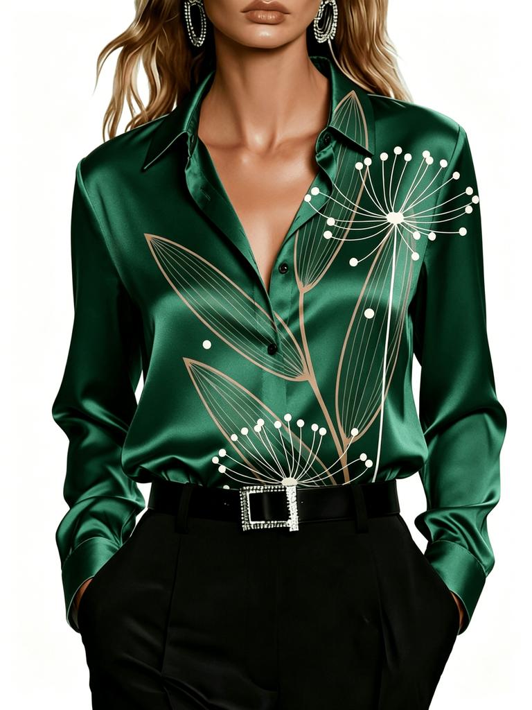 Lady's Elegant Floral-patterned Shirt for Spring and Autumn, Suitable for Daily Wear, As Well As for Wearing On Dates and During Holidays.