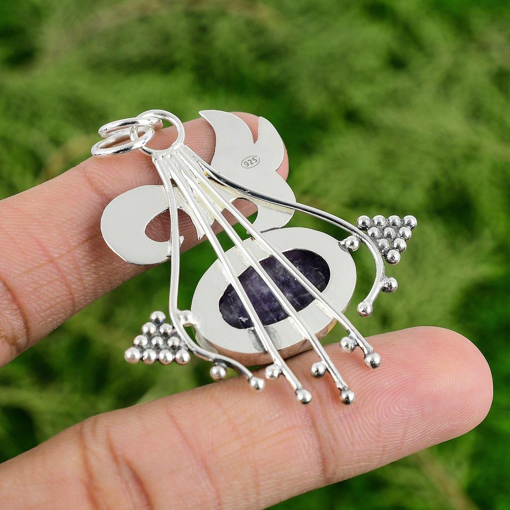 Daughters Day Deal Oval Lepidolite Gemstone 925 Sterling Silver Pendant Jewelry