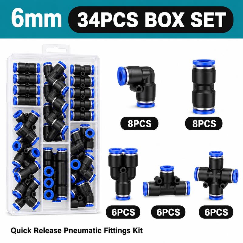 4mm 6mm 8mm 10mm 12mm Pneumatic Fittings Kit Straight Elbow Tee Y Cross Quick Release Air Hose Tube Connector Storage Box Fuel System Fittings7
