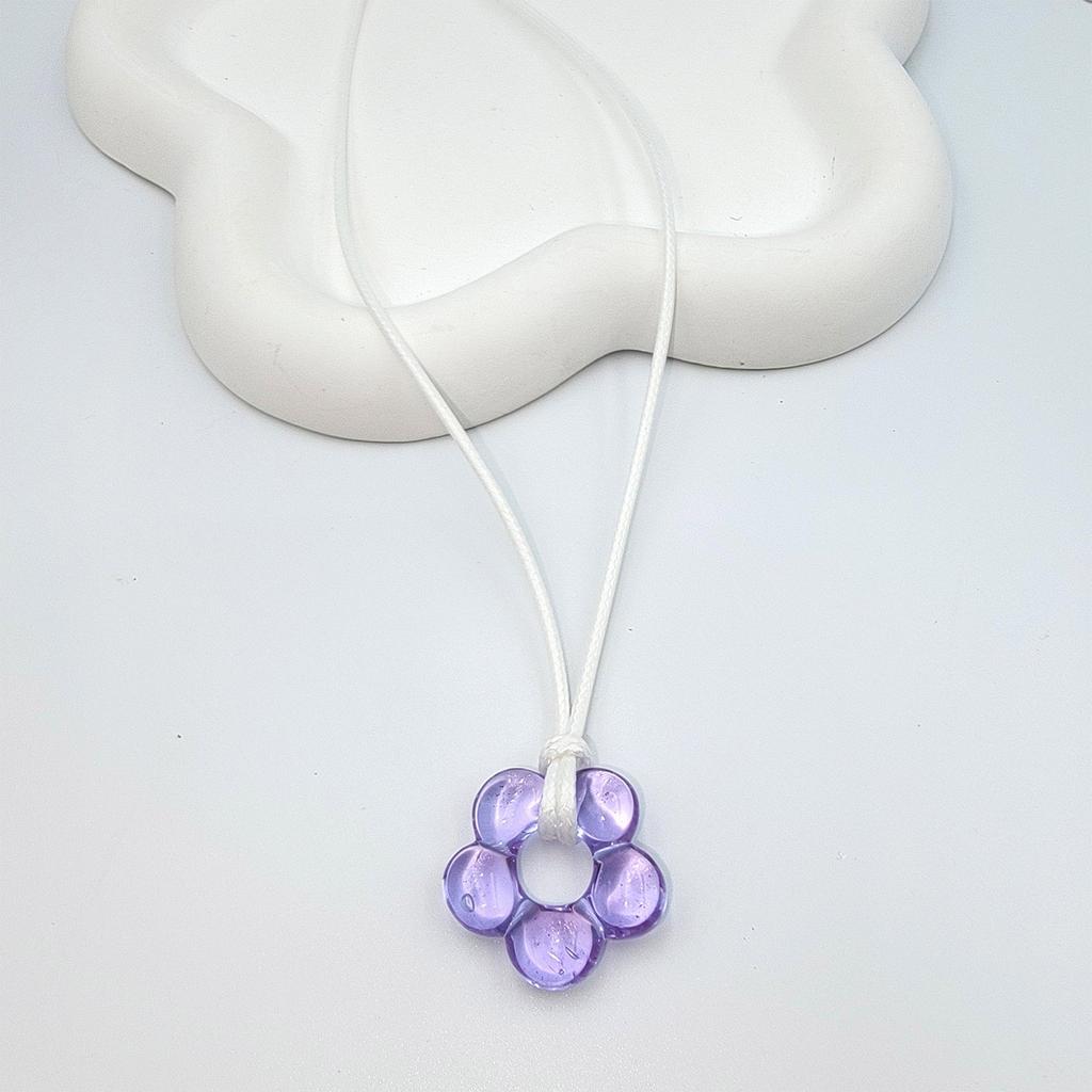 Fashion Glass Flower Pendant Necklace Sweet Cool Clavicle Chain Lace up Choker Summer Jewelry Simple Cord Neck Chain