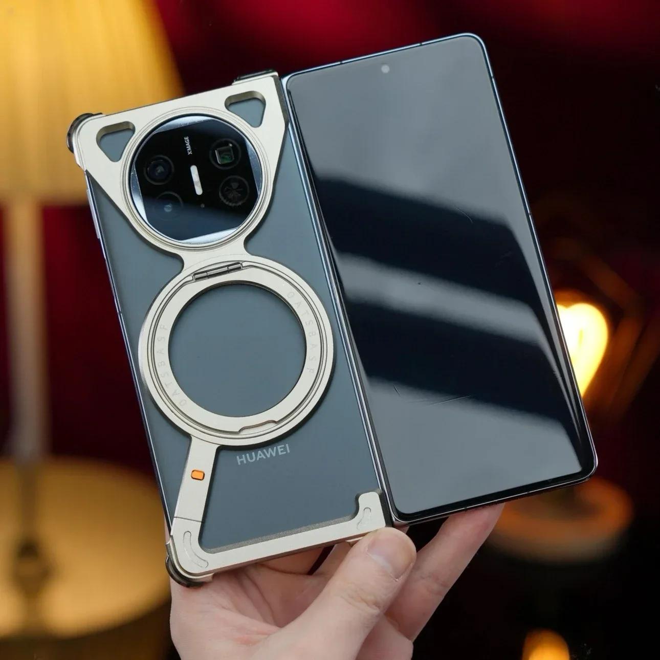 

Oatsbasf Z Shape for Huawei MateX5 X3 Phone Case Metal Bezel-less Protective Case Shell w/ Magnetic Kickstand Wireless Charging For Huawei MateX5 X3&Metal