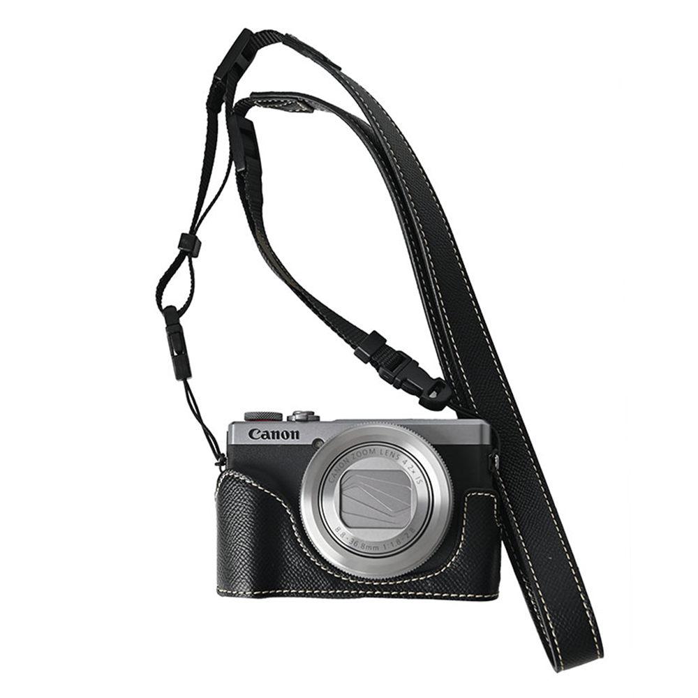 Półpokrowiec na aparat z PU skóry z nadrukiem palmy dla Canon G7X II Mark II III G7X2 G7X3 Pokrowiec z otwarciem od spodu ze paskiem na szyję