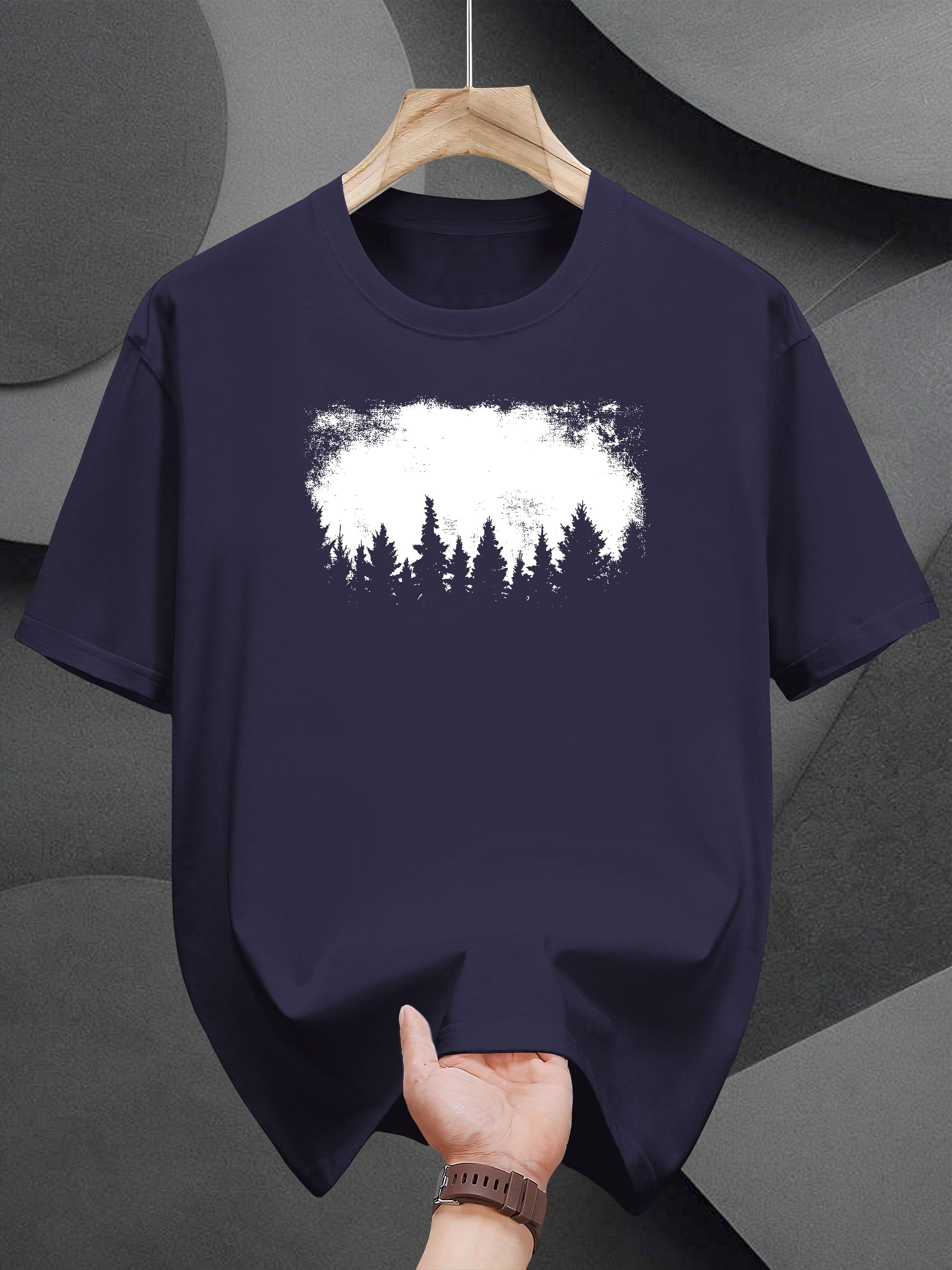 Graphic Tee - Stylish Casual Summer Short Sleeve T-shirt with Mountain & Cloud Print XL