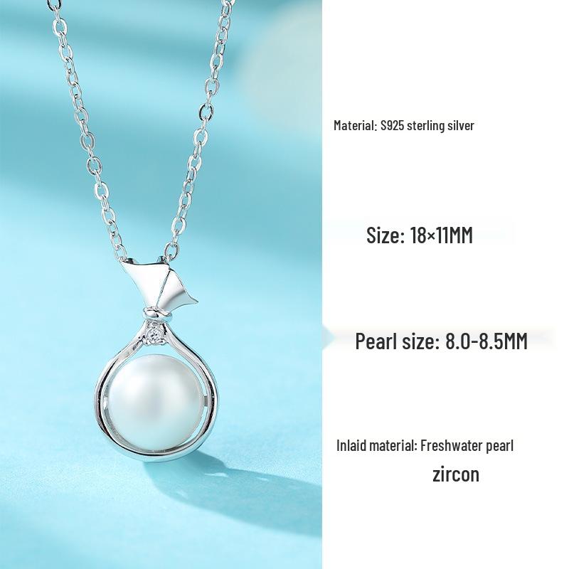 Women s S925 Sterling Silver Pearl Clavicle Necklace - Natural Freshwater Pearl Pendant S925 Silver