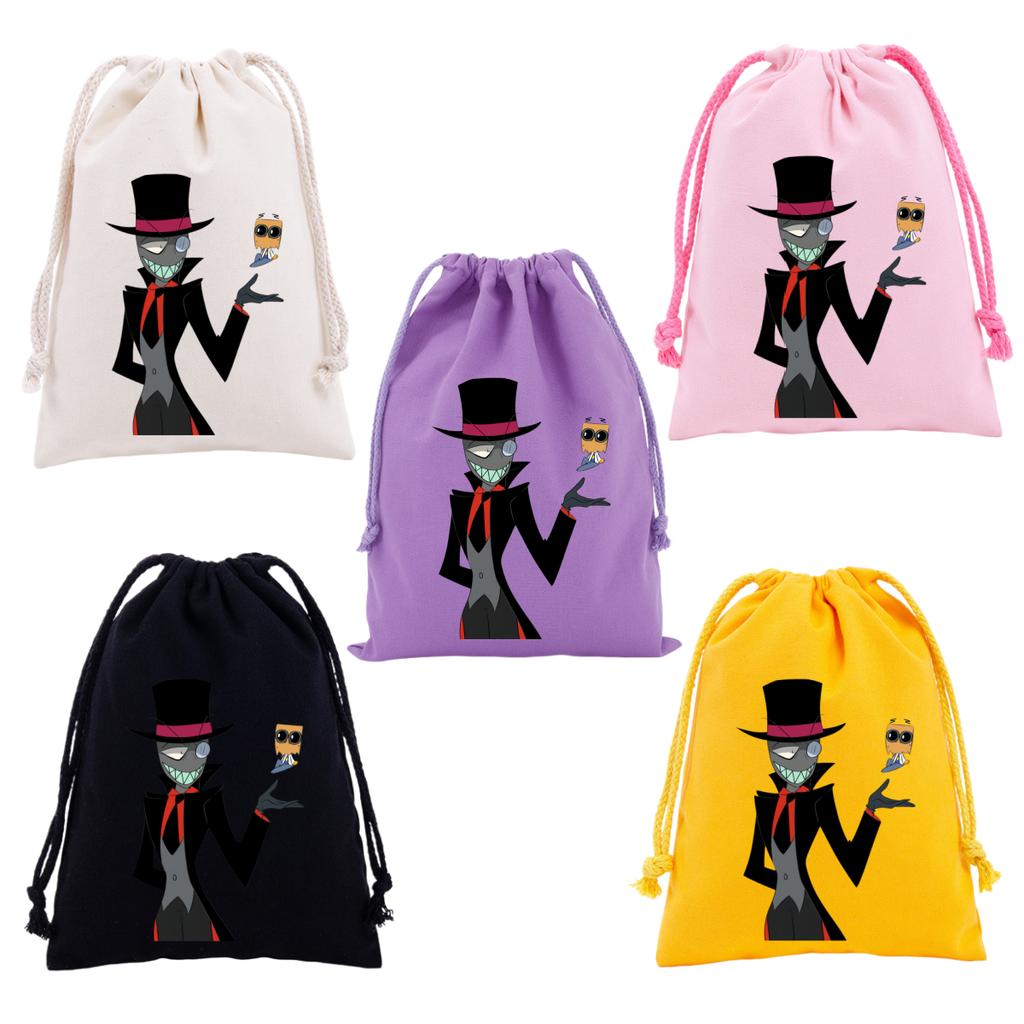 Villainous Drawstring Storage Bag Black Hat Anime Cartoon Pattern Print Children's Party Candy Gift Bag Portable Phone Bag