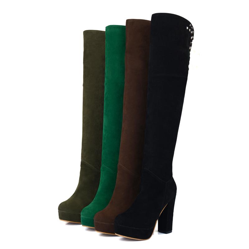 Damskor med hög klack, sexig europeisk och amerikansk stil höst och vinter nya vattentäta platå tjock klack stor storlek romerska medelhöga stövlar