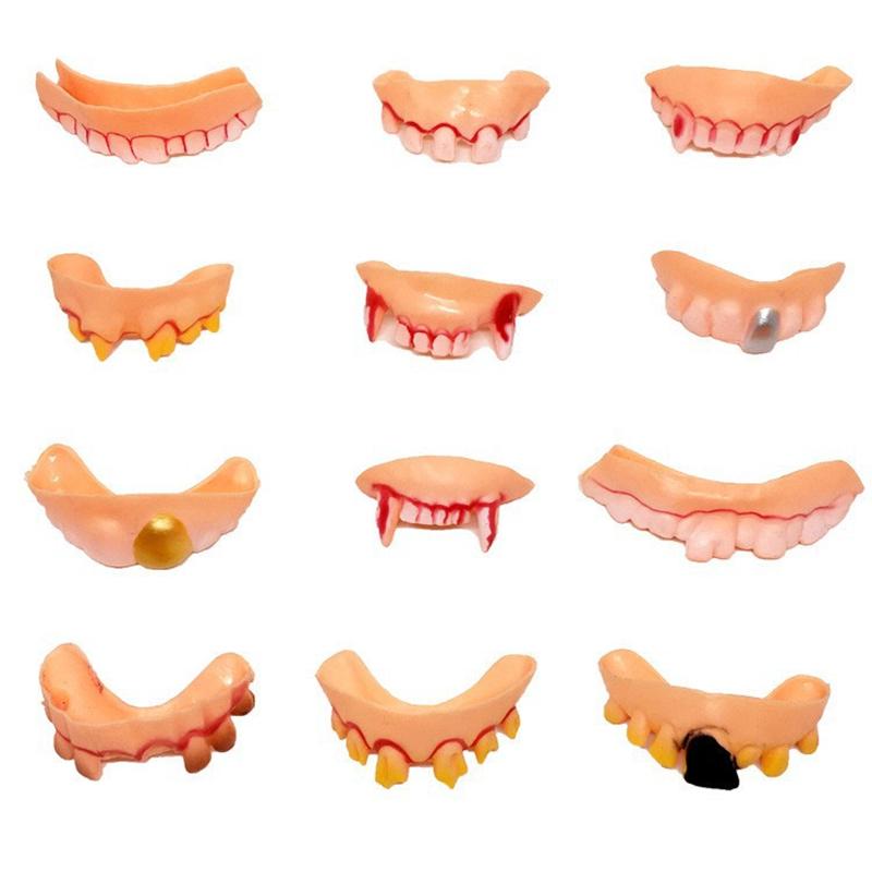 12Pcs Halloween Funny Gnarly Teeth Gag Tooth Cosplay Ugly Fake Tooth Vampire Denture Party Costume Pos Props Trick Toys