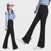 "2024 Girls' Stylish Black Bell-Bottom Pants - Trendy Spring & Autumn Wear for Big Kids"