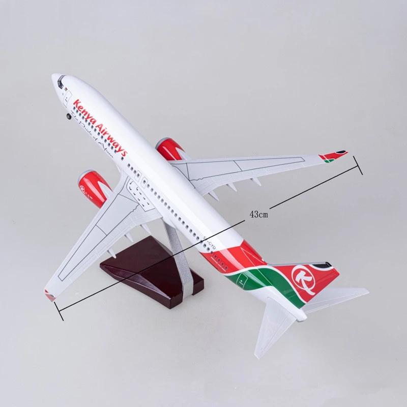 Model Plane 1/85 Scale 47CM Airplane 737MAX B737 MAX Aircraft Kenya Airways Airline W Light and Wheel Diecast Plastic Resin Home