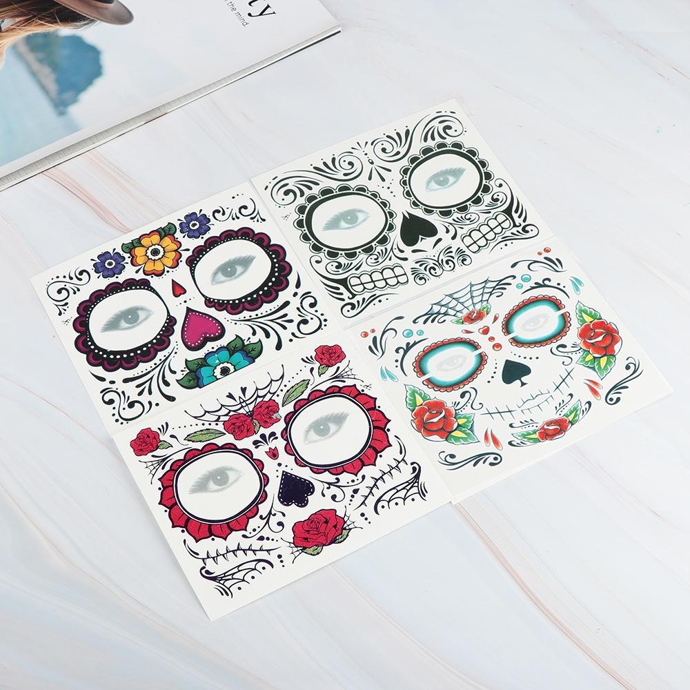 Day of The Dead Skull Face Dress Up Temporary Tattoo Stickers Pop Halloween Facial Makeup Special Waterproof Face Tattoo