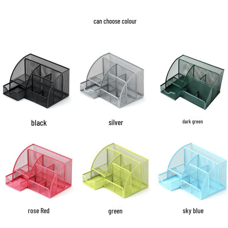 Metal Cutout Seven-Compartment Desktop Organizer: Multifunctional Pen Holder & Desk Storage Rack