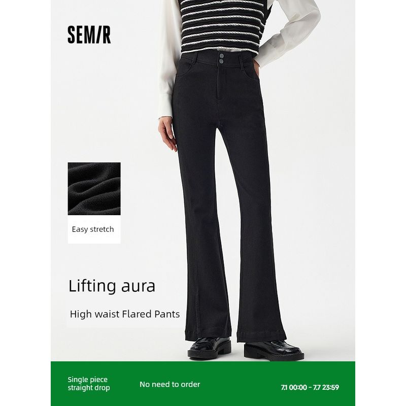 

Senma Casual Pants for Women High Waist Pants Black Slim Fit Minimalist Spring Special Split Stretch Flared Pants Trendy Black 90001 155/62A/S