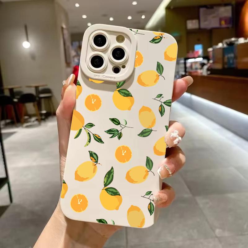 Милый Креативный Чехол для Телефона с Рисунком Фруктов и Лимонов для iPhone 16 12 13 Mini 11 14 15 Pro Max X XS XR 7 8 Plus SE2 Мягкий Силиконовый Чехол iPhone 16 Plus gray