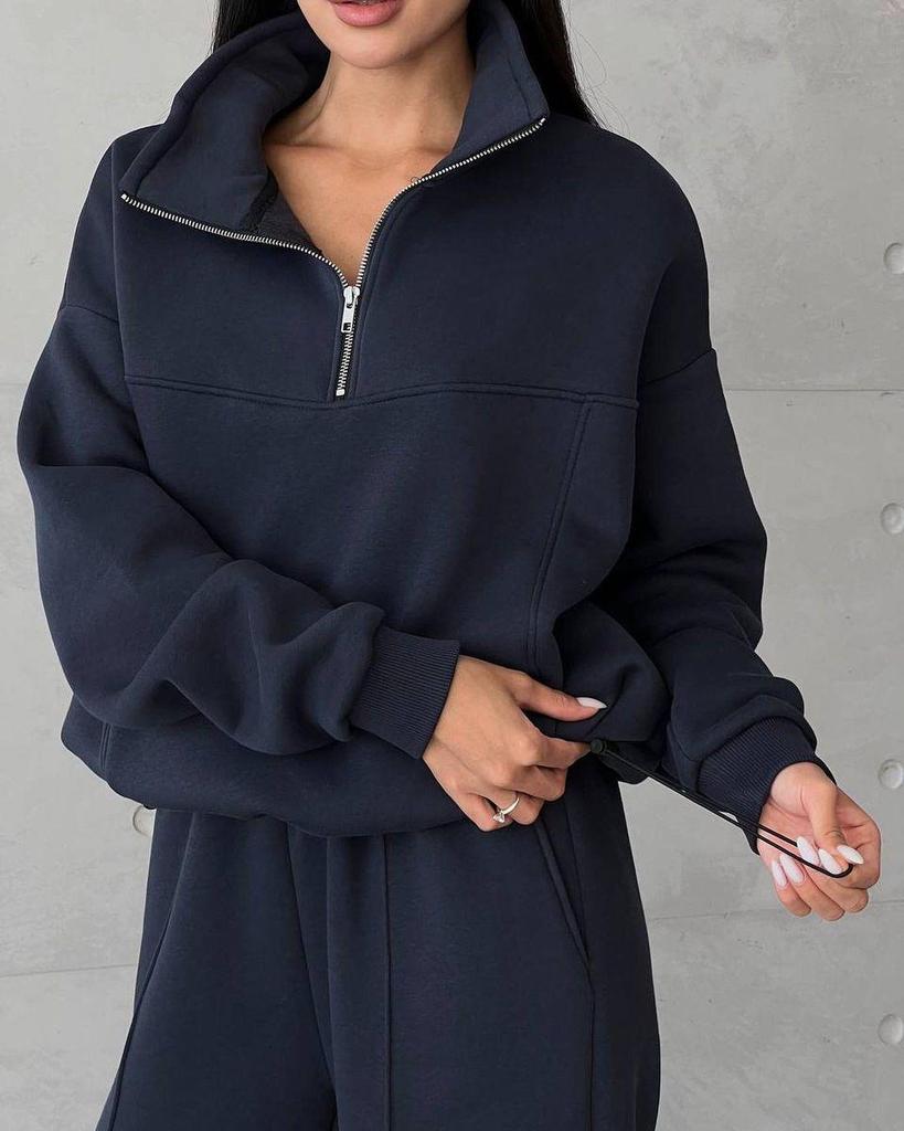 Europäischer und Amerikanischer Stil Lässiger Patchwork Verdickter Langarm-Sweatshirt und Hosen Set 2025