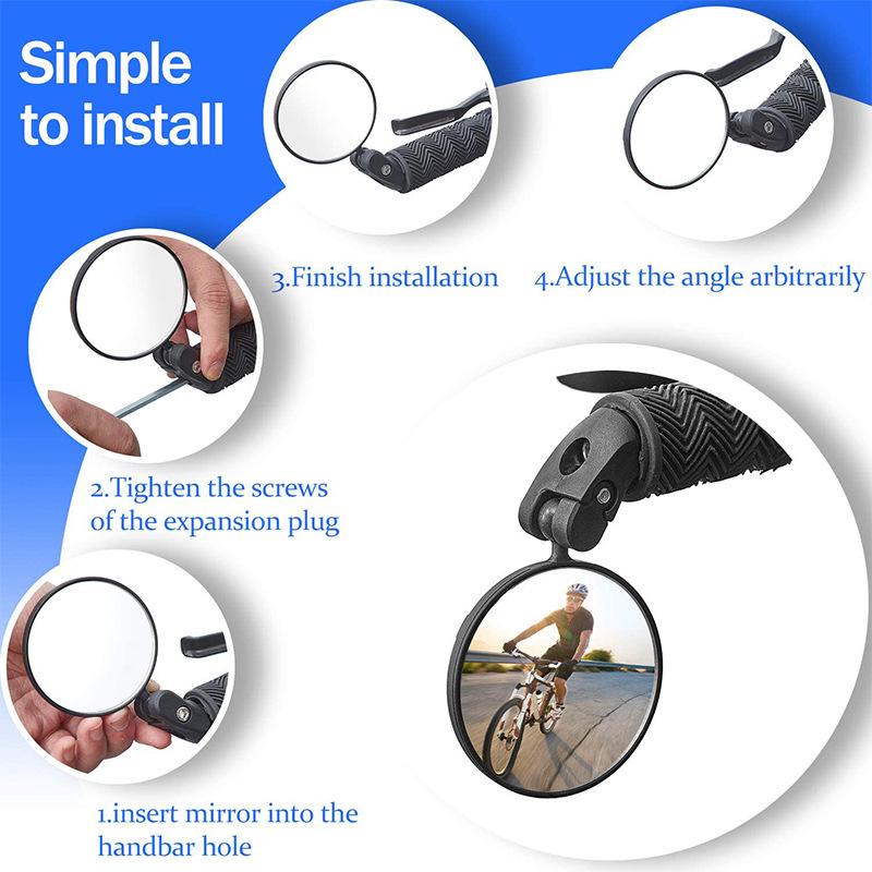 1/2PCS Bicycle Rearview Mirror 360 ° Convex Mirror Mountain Bike Rearview Mirror Rotatable Safety Side Mirror Bikes Accessories