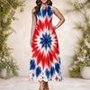 Women Plus Size Sleeveless Keyhole Neck Printed Navy Blue A Line Long Dress