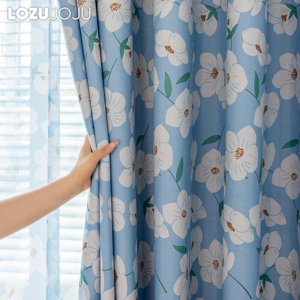 1PC LOZUJOJU Literary Pastoral Style Blue Flower Printed Curtain Full Blackout Curtains for Bedroom Living Room Balcony Window for Home Decor