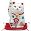 Stylish Kutani Ware Lucky Charm Figurine Featuring a Right-handed Beckoning Cat and Pine, Bamboo, and Plum Design from Waza No Kura. Perfect for Celeb