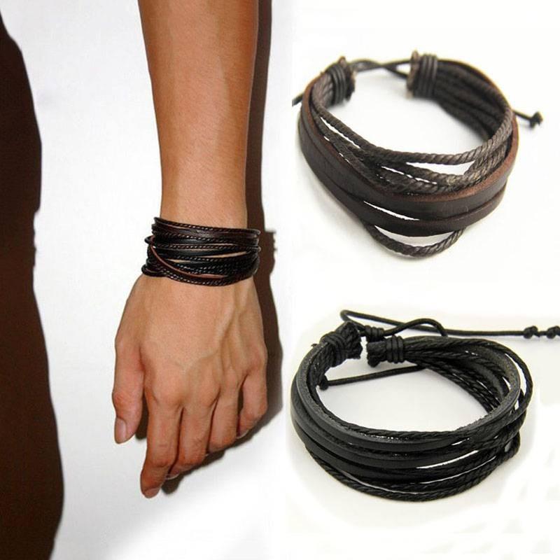 Trendy Handwoven Multilayer Leather Wristband For Couples Elegant Durable Gift Idea