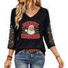 Women's V Neck 3/4 Sleeve Christmas Print Pullover Top Casual Holiday Shirt