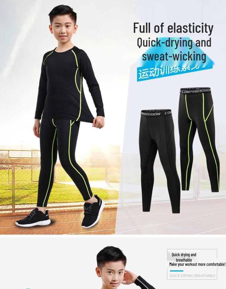 Boys' Quick-Dry Running Tights & Fitness Base Layer Set for Autumn/Winter