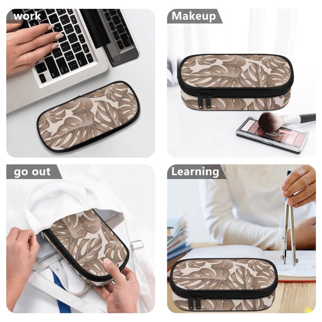 Pencil Pouch Printed 300D Polyester Easy Open Zipper with Spacious Main Pocket Mesh Layer and Pen Slot Divider for Everyday Study
