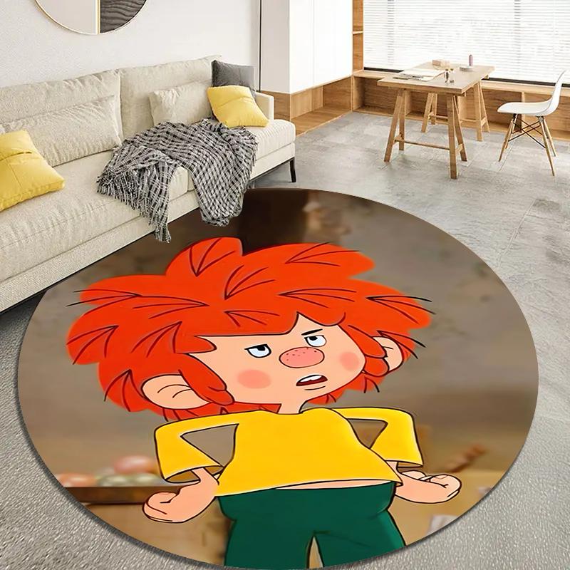 Alfombra Redonda de Dibujos Animados Meister Eder Und Sein Pumuckl, Alfombra para Sala de Estar, Dormitorio, Sofá, Sala de Juegos Decoración, Felpudo Antideslizante Q0025