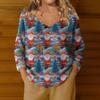 Women's Casual V-Neck Long Sleeve Knitted Christmas Print Pullover