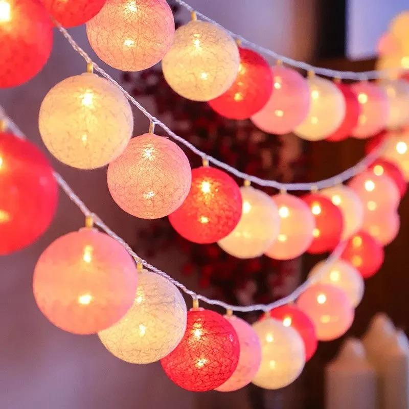 20LED Cotton Balls String Lights Garland Fairy Street Lights Christmas Decorations for Home Outdoor Wedding Garden Patio Lights