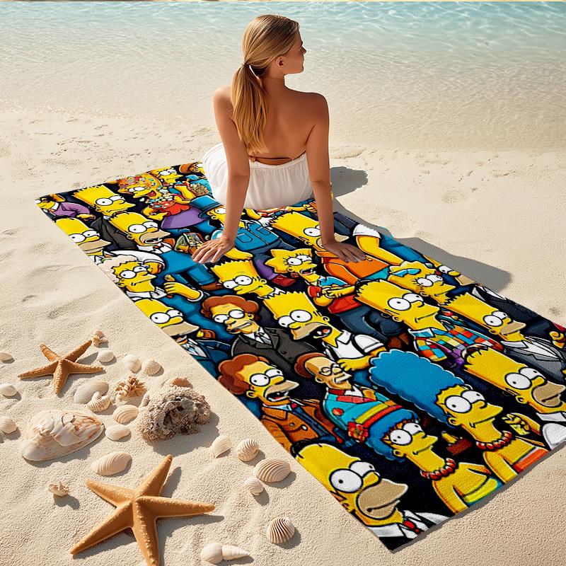 1Pc Simpsons Family Beach Towel, Quick Dry, Multi-Use for Beach Pool Gym Yoga Home Travel, Christmas, Halloween, Xmas Gift S83