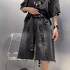 Raw Edge Washed Old Denim Shorts Men's Summer Thin American Retro High Street Trendy Brand Loose Five-point Medium Pants