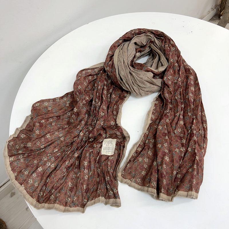 Floral Korean Cotton-Linen Scarf: Fashionable, Breathable Shawl for Autumn & Winter