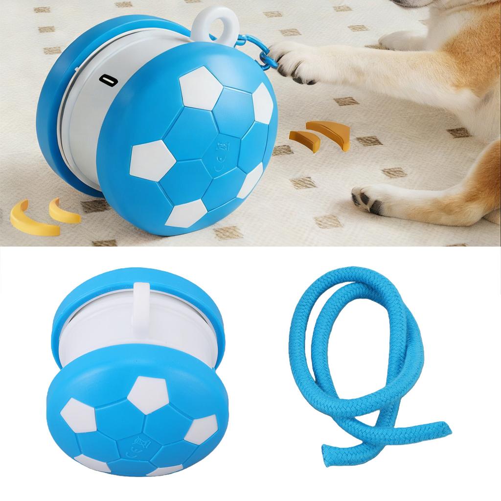 Interactive Rolling Dogs Toy with Rope Random   Moving Dog Toy Soccer   Pattern Blue for Small Large Dogs