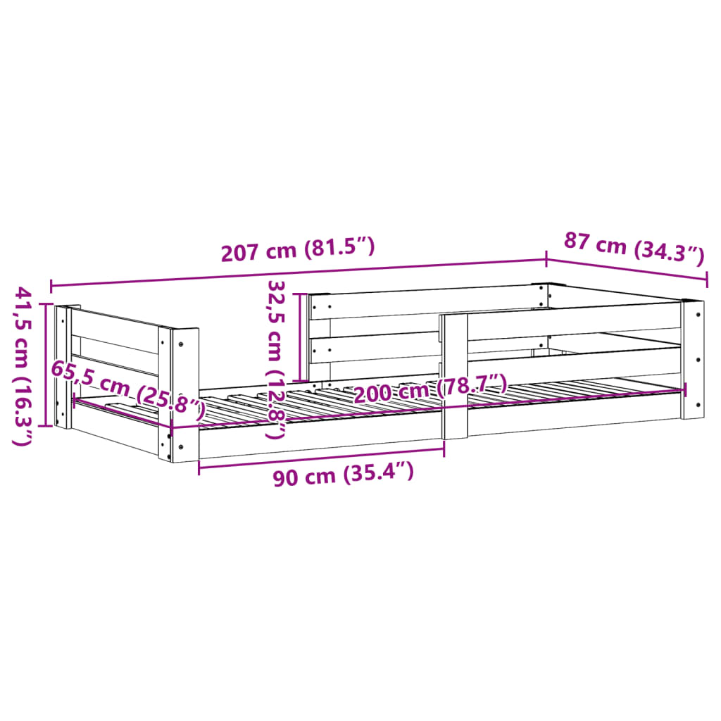 Solid Wood Bed Frame Without Mattress 80 X 200 Cm Pine Wood