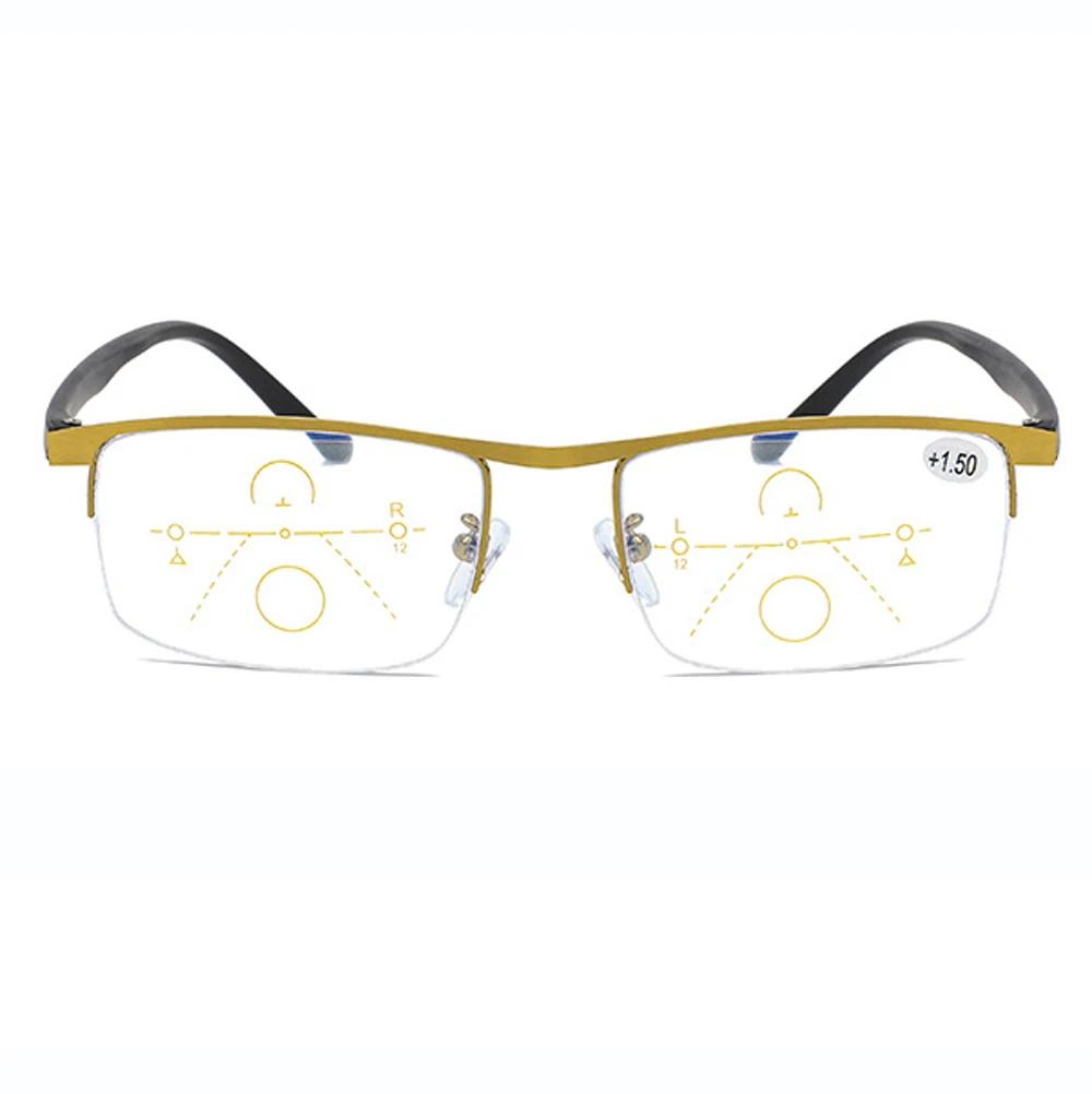 Ultralight Progressive Reading Glasses for Women Men Half-rim Rectangle +0.75 to +4 Multifocus Clear Vision +75