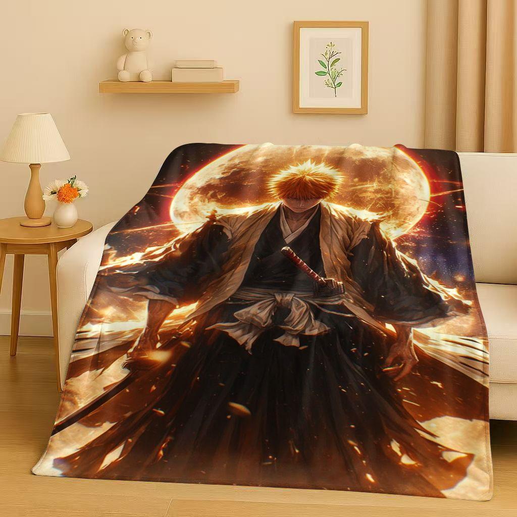 Anime Bleach Kurosaki Ichigo Cartoon Flannel Blanket,Ultra Soft Warm Plush Throw for Home Bedroom Bed Sofa Cover Travel Kid Gift